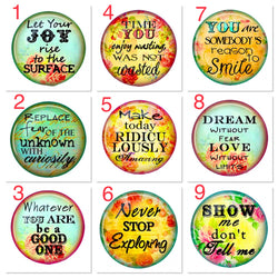 "Inspiration in Every Snap: 9 Message Snap Buttons, 18mm"