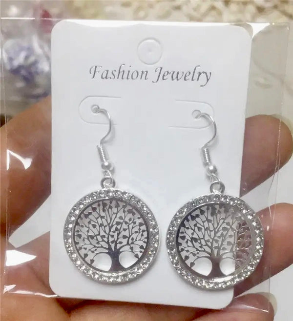 "Silvery Tree of Life Earrings - Symbolic Beauty for Every Occasion"(1pc)