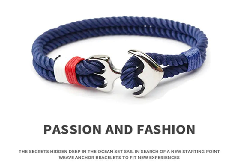 "Nautical Elegance: High-Quality Rope Bracelet with Metal Anchor Locking Hook for Men"
