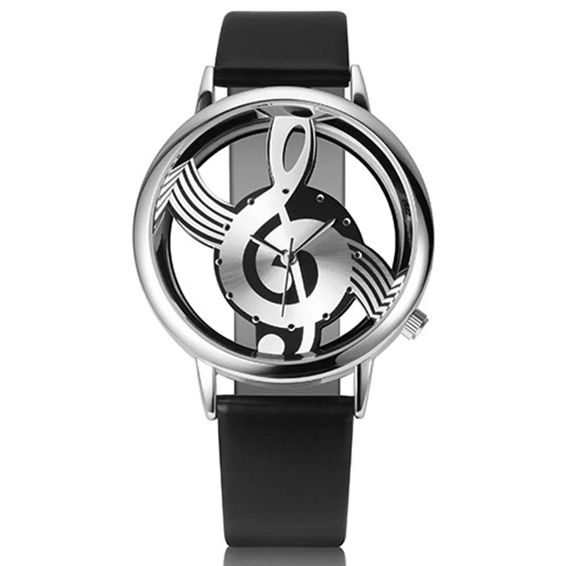 "Melodic Symphony: Luxury Fashion Music Note Watch with Leather Strap for Men and Women"
