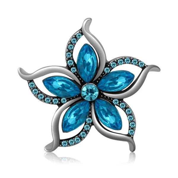 "Aqua Blossom Delight: Stunning Gem Flower Snap Button - Radiant Beauty in Aqua Hues"-18mm