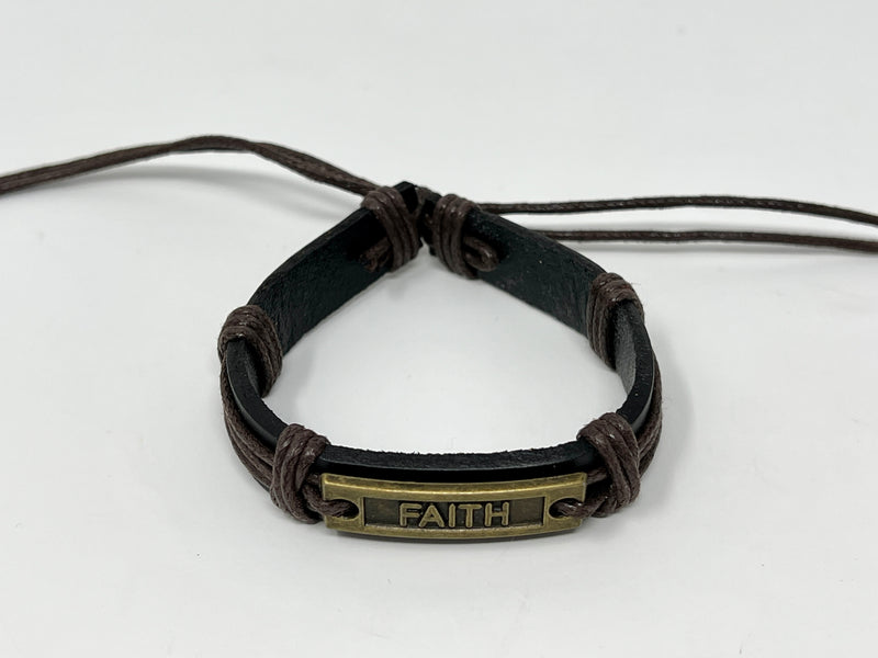 "Genuine Leather Adjustable Bracelet with Faith Plate"(1pc)