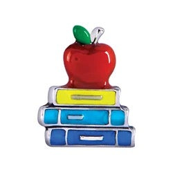 "Literary Delight Floating Locket Charm: Stack of Books with Red Apple"(1pc)