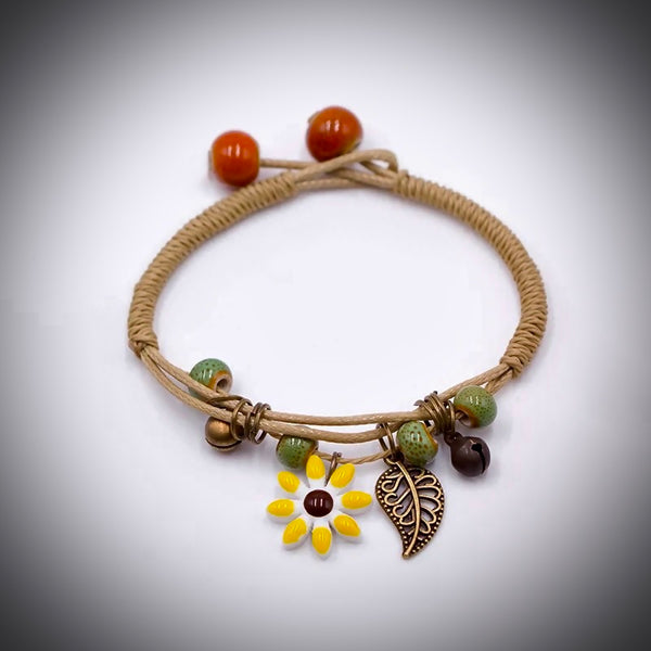 "Blooming Beauty: Handmade Ceramic Flower Leaf Bracelet for Women and Girls"