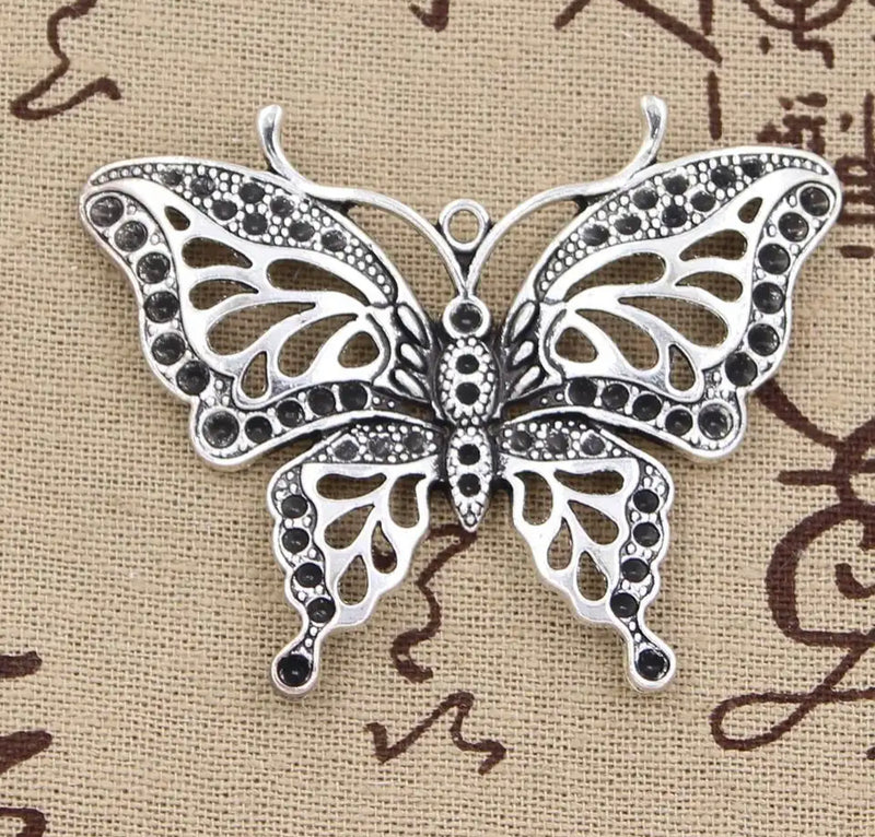 Antique Silver Plated Butterfly Metal Charm Pendant - Symbol of Transformation and Beauty (1pc)
