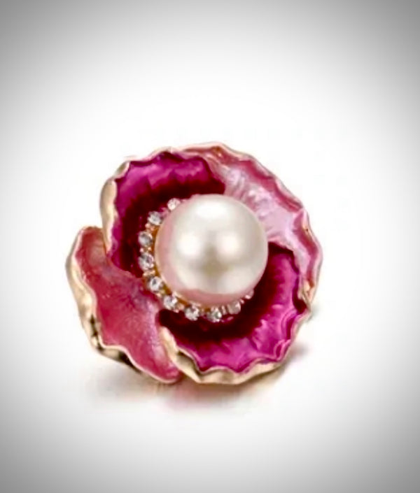 "Blooming Elegance: Cranberry Rose Snap Button with Pearl and Rhinestones for 18mm Snap Jewelry"
