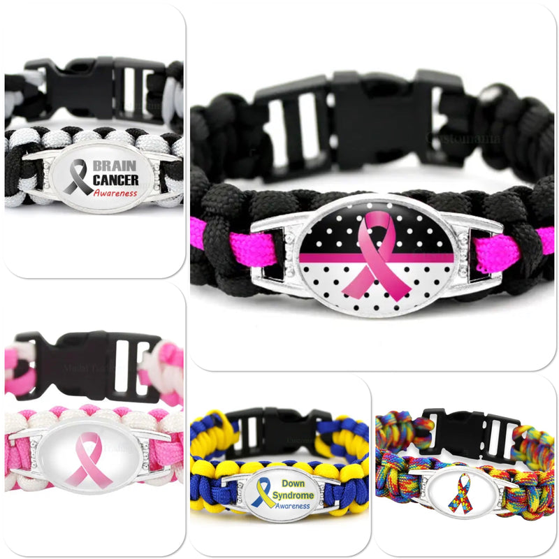 "Colorful Warrior: Awareness Fighter Bracelets with Glass Charm for Autism, Down Syndrome, and Cancer"