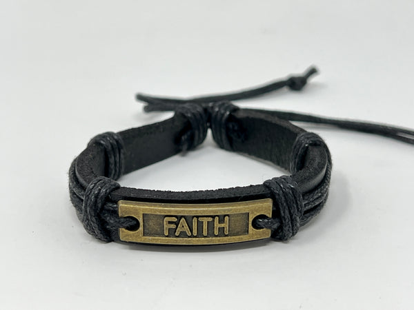 "Genuine Leather Adjustable Bracelet with Faith Plate"(1pc)