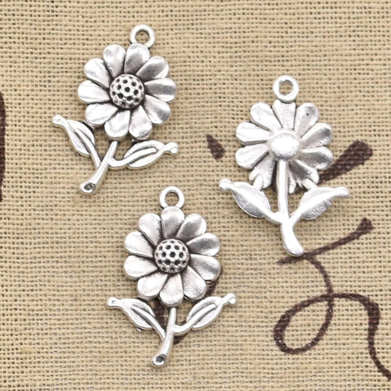 Radiant Antique Silver Detailed Sunflower Charm Pendant - Symbol of Beauty and Positivity (1pc)