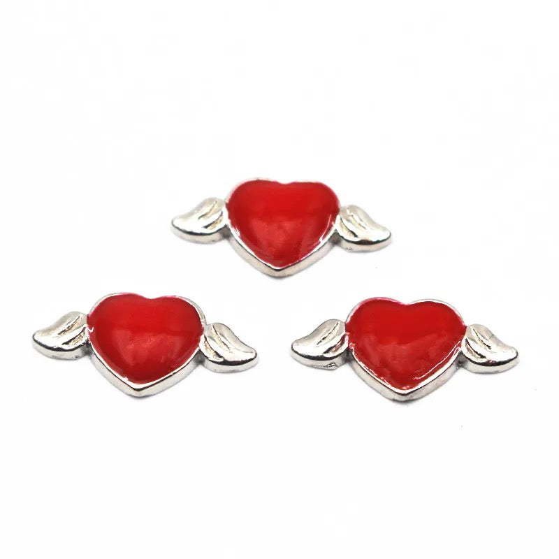 "Heart with Angel Wings Floating Charm"(1pc)