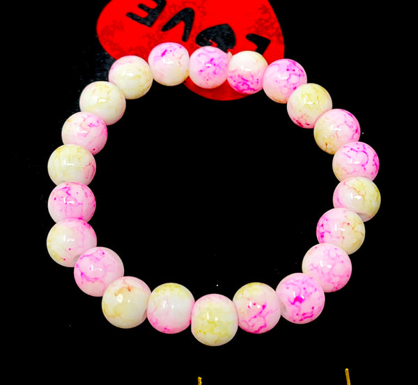 "Marble-inspired Kids Acrylic Bead Fashion Bracelet - Handmade, Elastic, Pink and Yellow"(1pc)