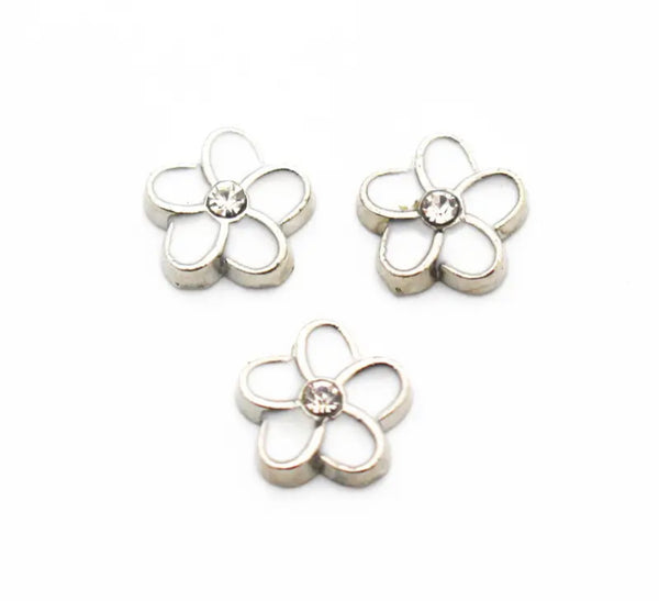 "Rhinestone Flower Floating Charm - Available in Two Colors"(1pc)