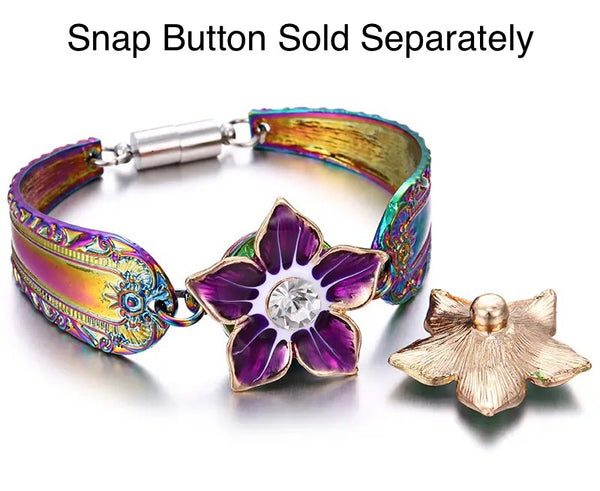 "BlossomSnap: Colorful Flower Design Snap Button Bracelet with Magnetic Locking Clasp - Fits 18mm and 20mm Snap Buttons"