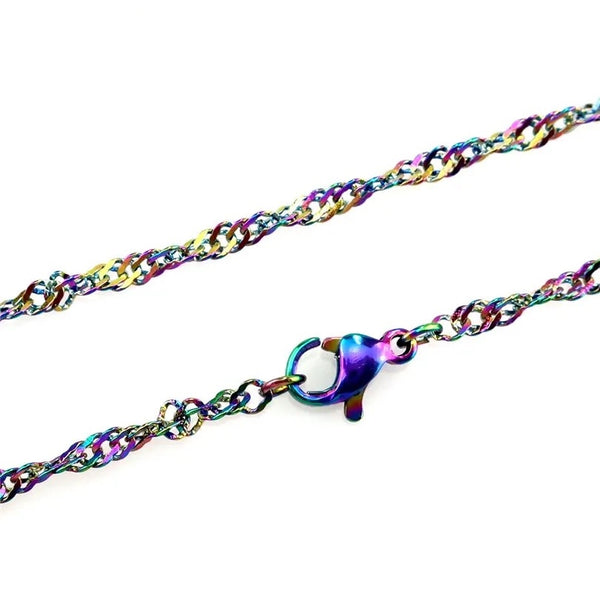 Radiant and Stylish - Stainless Steel Rainbow Wave Necklace with 18" and 20" Lengths for Charm and Pendant Customization (1pc)