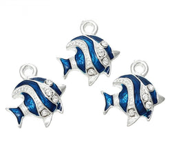 Shimmering Blue and White Fish Charm Pendant (1pc)