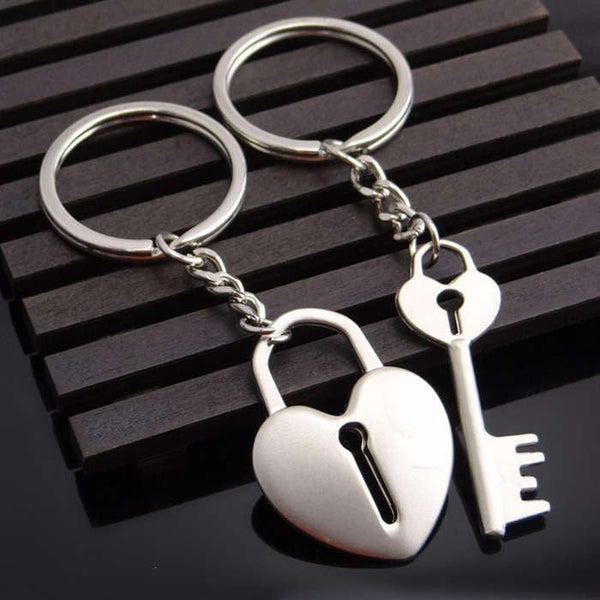 "Heart Lock and Key Keychain Set - Symbolizing Love and Connection"