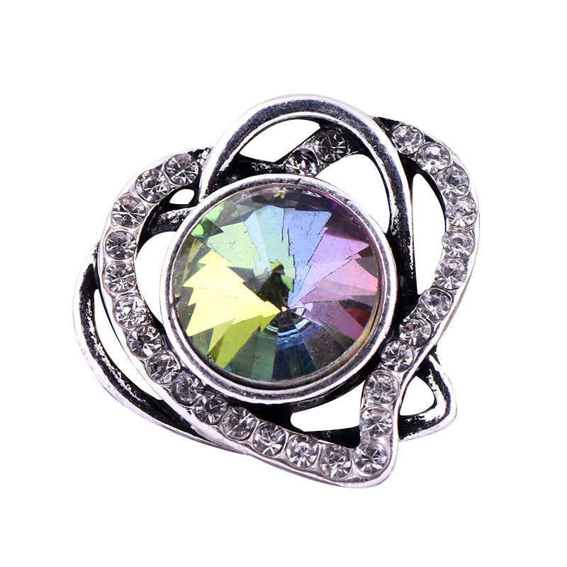 "Radiant Heart" 3-D Snap Button with Rhinestone Outline and Central Gem!- Fits 18mm Snap Buttons