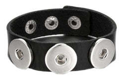 Leather 3 Snap Charm Setting Bracelet - Adjustable Length