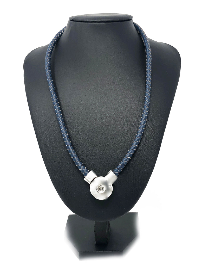 “Braided Leather Snap Button Necklace with Magnetic Closure - Versatile Style with Silver-tone Accents”(Multiple Colors)