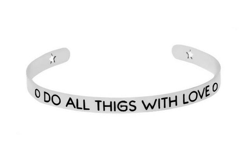 "DO ALL THINGS WITH LOVE" Inspirational Cuff Bracelet, Motivational Bracelet, Inspirational Message Bracelet.