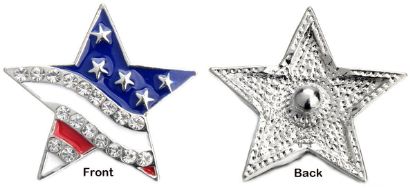 "Sparkling Stars of Patriotism: Red, White, and Blue Snap Button with Clear Rhinestones"- 18MM Snap Buttons