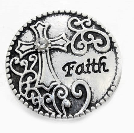 Vintage Reverence: Rhinestone Faith Cross Snap Button- 18MM