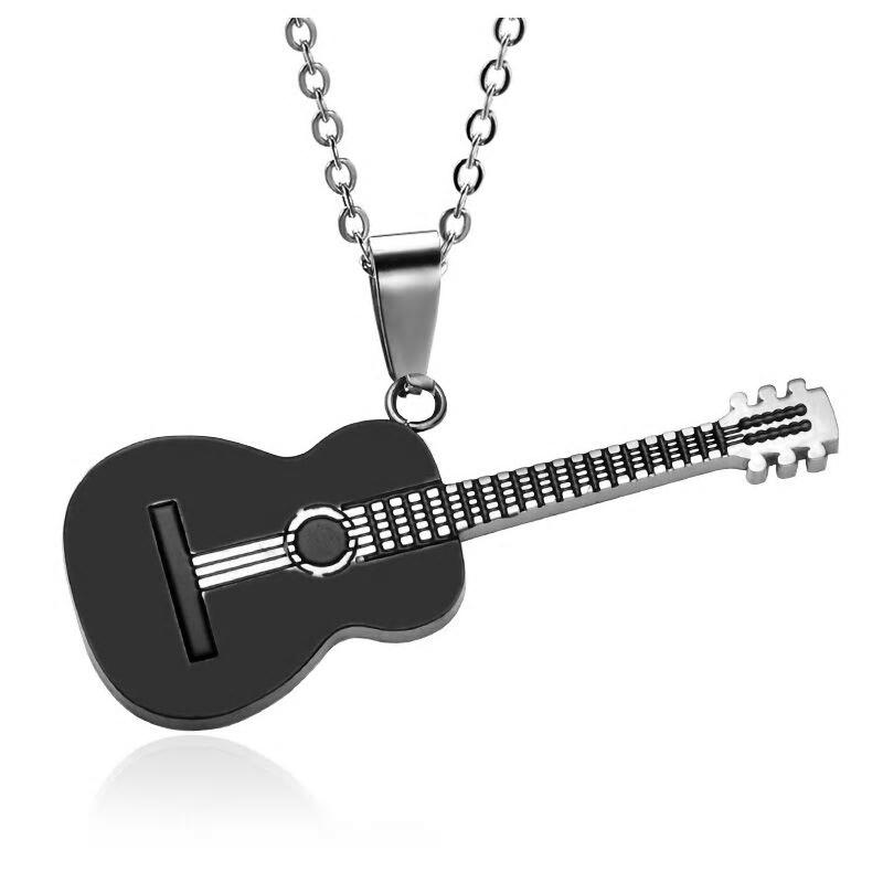 Titanium Stainless Steel Music Guitar Pendant Necklace
