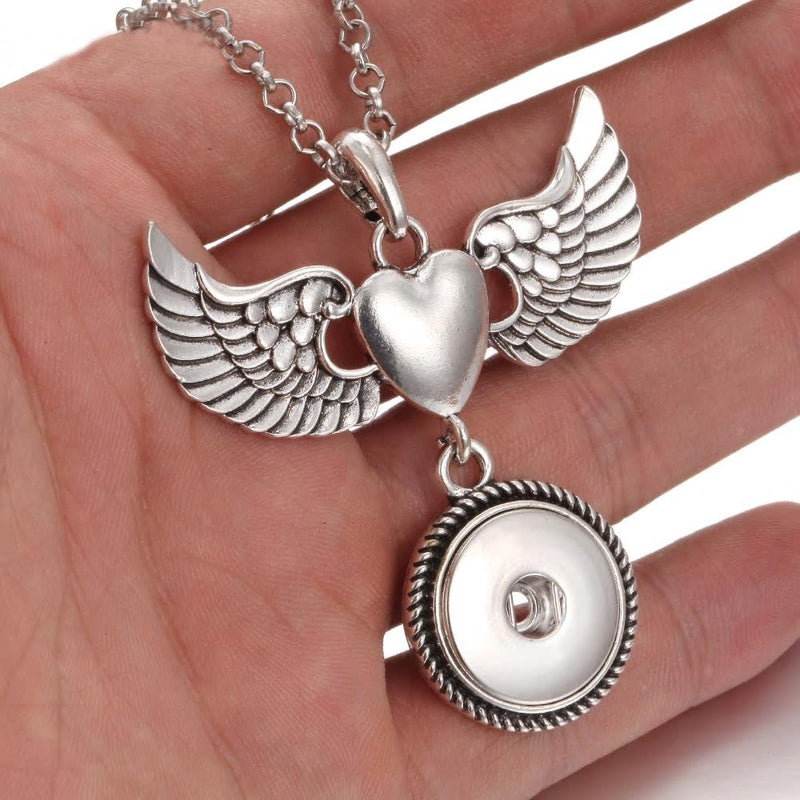 "Angel Wings Heart Snap Button Necklace" 18MM (1pc)