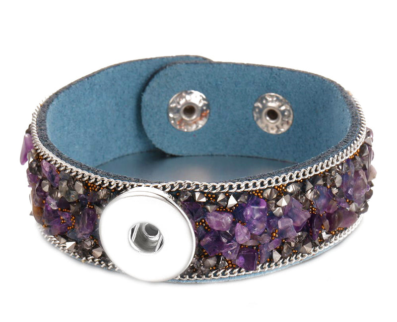 "Handmade Natural Stone on Leather Bracelet with Snap Button Holder - A Unique Blend of Elegance and Versatility"(More Colors)