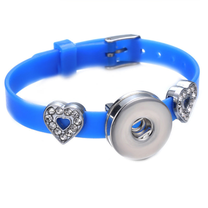 Silicone Snap Button Bracelet With Stainless Steel LOVE Charms