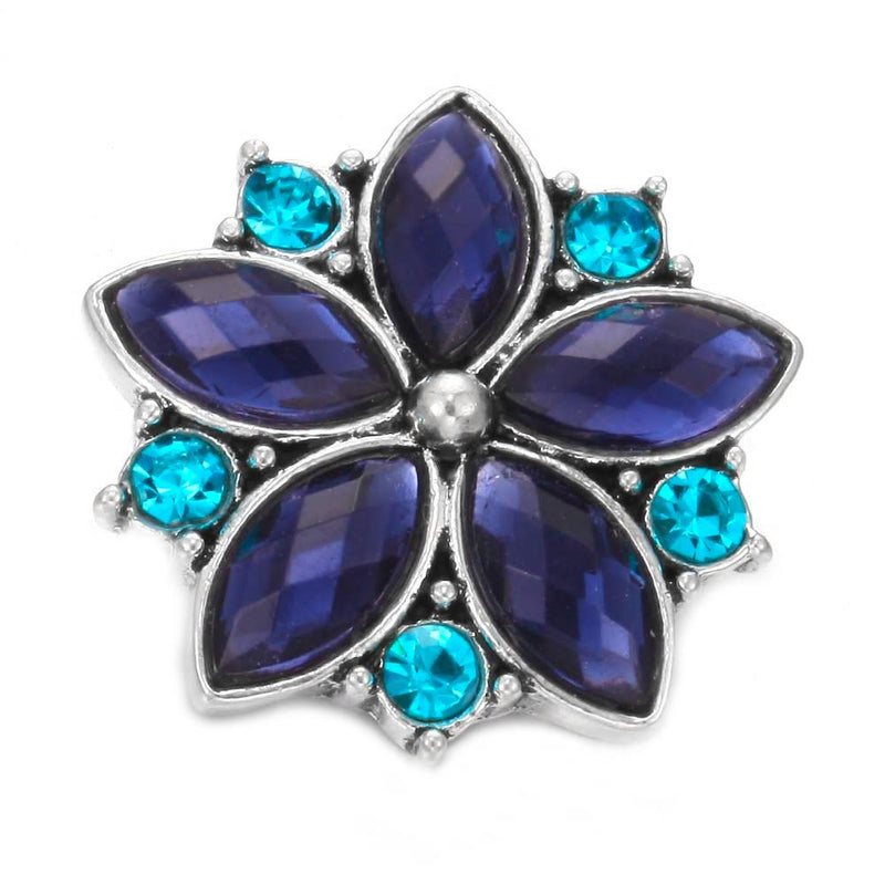 "Radiant Blooms: Two-Toned Flower Snap Button with Gems and Rhinestones"- 18mm Snap Button (3 Colors)