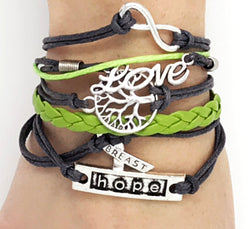 Green Multi Layer Bracelet -Hope- Breast Cancer Awareness
