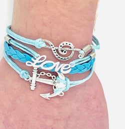 Love/Blue "Multilayered Adjustable Charm Bracelet"(1pc)