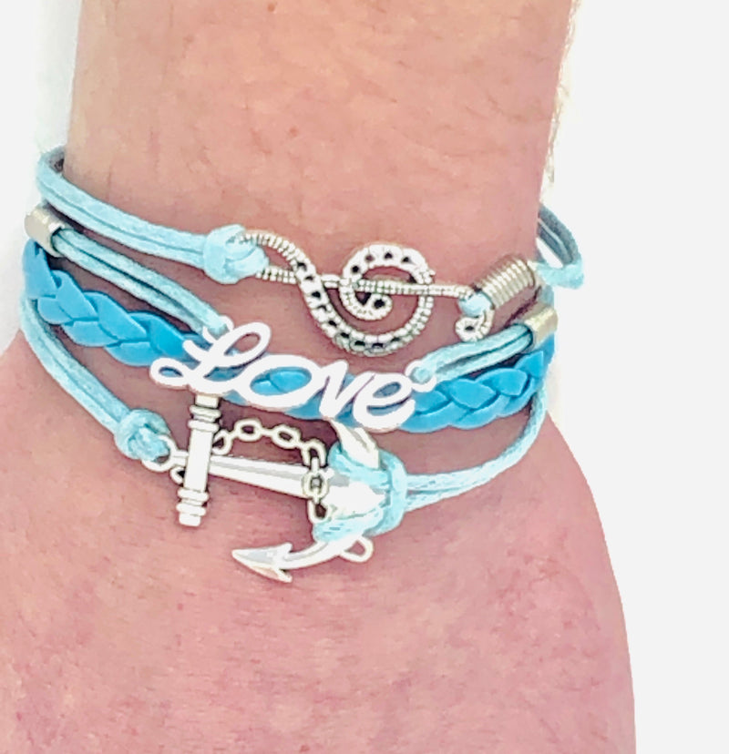 Love/Blue "Multilayered Adjustable Charm Bracelet"(1pc)