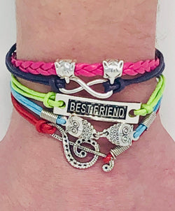 Best Friend/Owl "Multilayered Adjustable Charm Bracelet"(1pc)