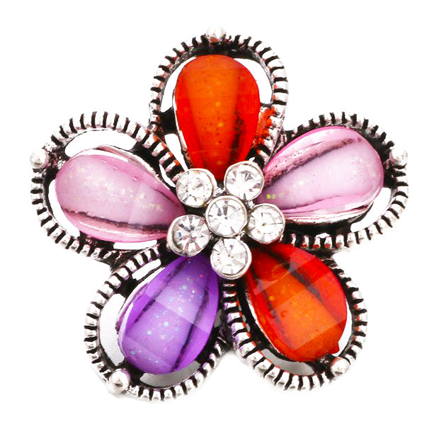 "Blooming Elegance: Petal Flower Snap Button with Rhinestone Center"- 18MM Snap Button
