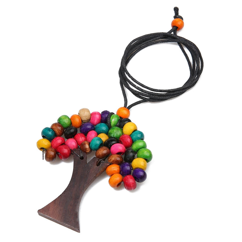 Natural Tree of Life Wooden Pendant Necklace | Handmade Wooden Beaded Necklace | Wood Natural necklace (More Colors)