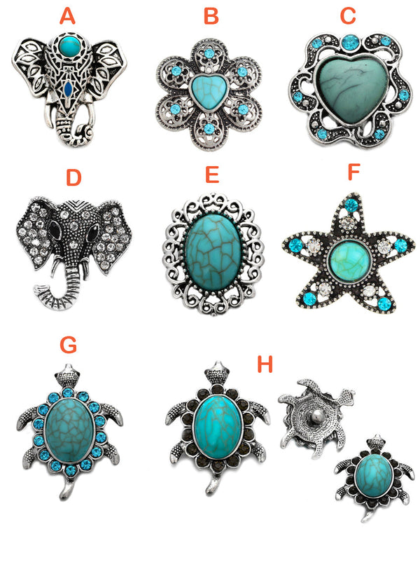 "Enchanting Treasures: Interchangeable Turquoise Rhinestone Snap Buttons - Embrace Symbolic Elegance and Personalized Style"