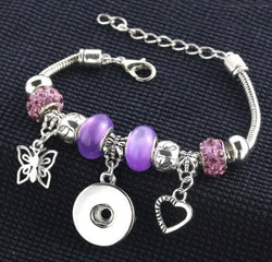 "Charming Butterfly Adjustable Bracelet with Dangling Snap Button"(1pc)
