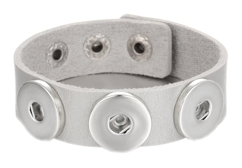 Leather 3 Snap Charm Setting Bracelet - Adjustable Length