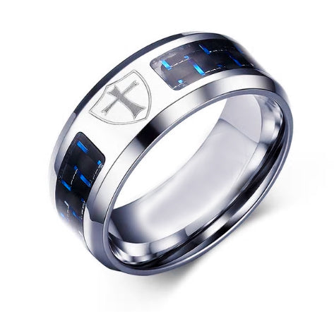 “Men's Stainless Steel Cross Shield Ring”