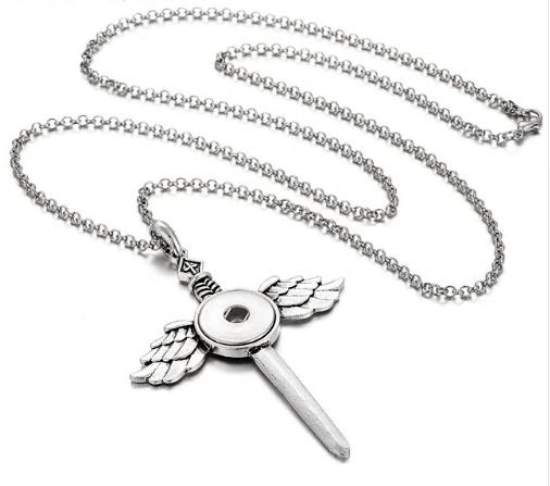 "Snap Button Necklace with Cross Pendant and Angel Wings" 18MM (1pc)