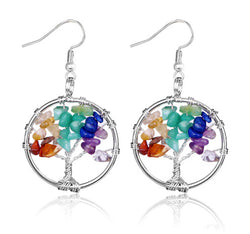 "Chakra Wire Wrapped Dangling Tree of Life Earrings"(1pc)