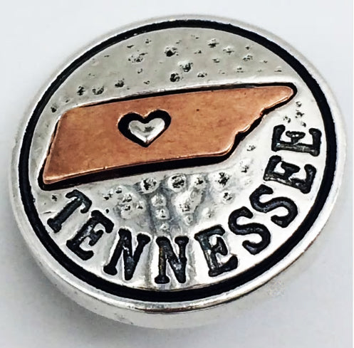 "Heart of Tennessee: State Snap Button with Love and Pride"- Fits 18mm or 20mm
