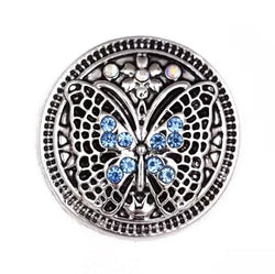 "Enchanting Butterfly Snap Button with Light Blue Rhinestones"- Fits 18mm Snap Buttons