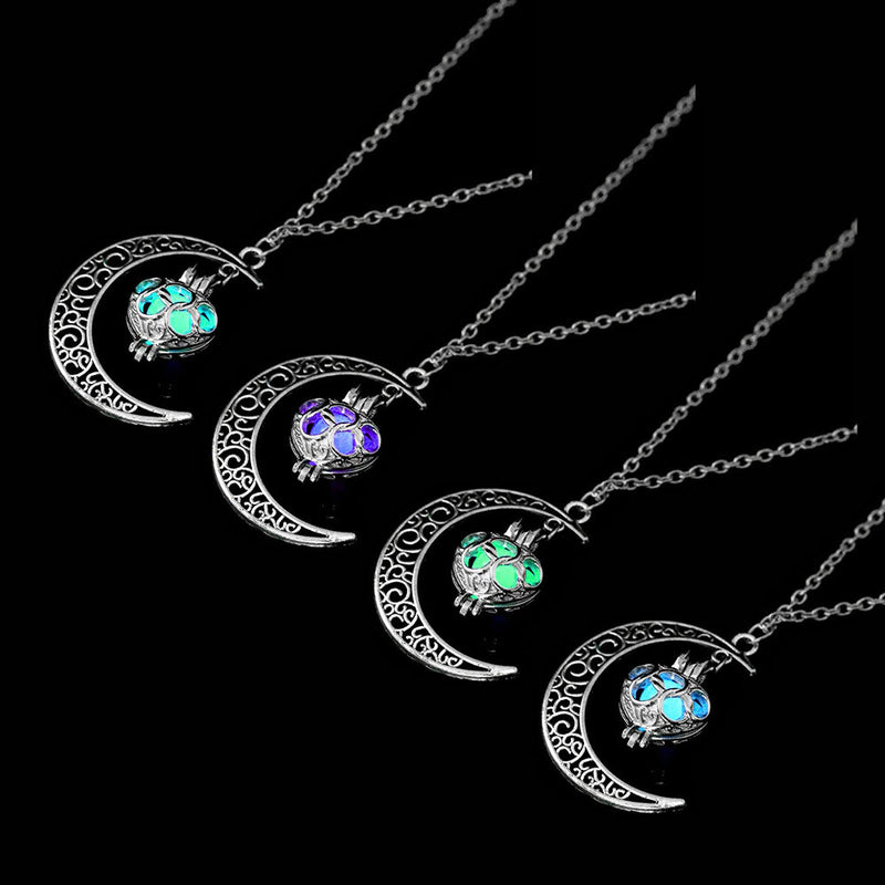 Purple, Blue or Green Glowing Crescent Moon Necklaces, Glow In the Dark Moon Necklace, Half Moon Glow in the Dark, Phases of the Moon Glow Necklace, Gift for her