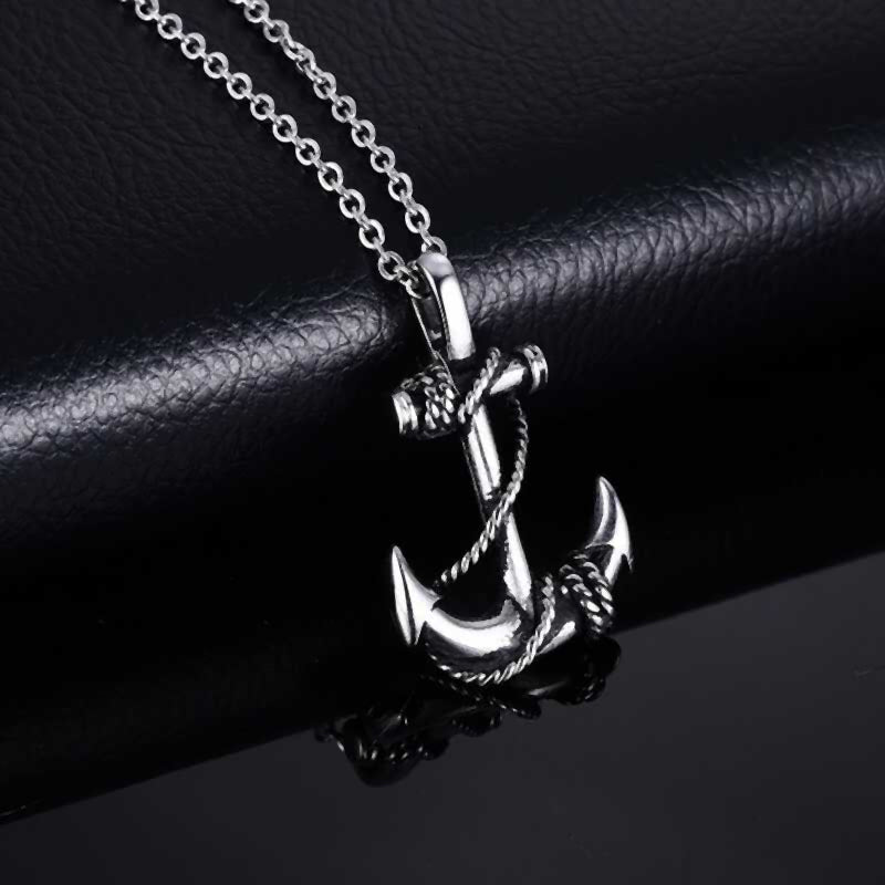 "Anchored in Strength: Anchor Pendant Necklace with Chain Wrap"