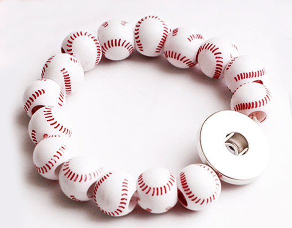 "Baseball Charm Elastic Bracelet with Snap Button Holder"
