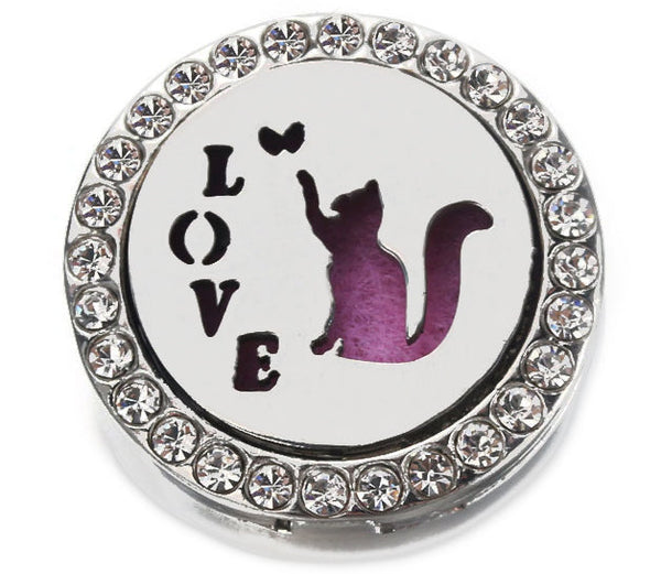 CAT - HEART Aromatherapy/Essential Oil Snap Button-Fits 18mm Snap Button