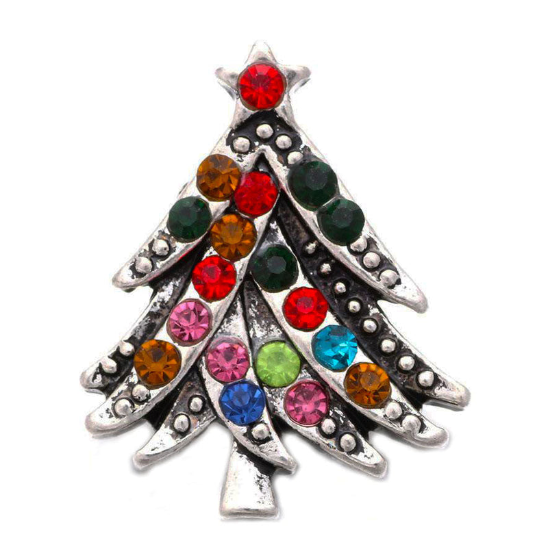 "Sparkling Splendor: Multicolor Rhinestone Christmas Tree Snap Button for Festive Elegance" 18MM Button